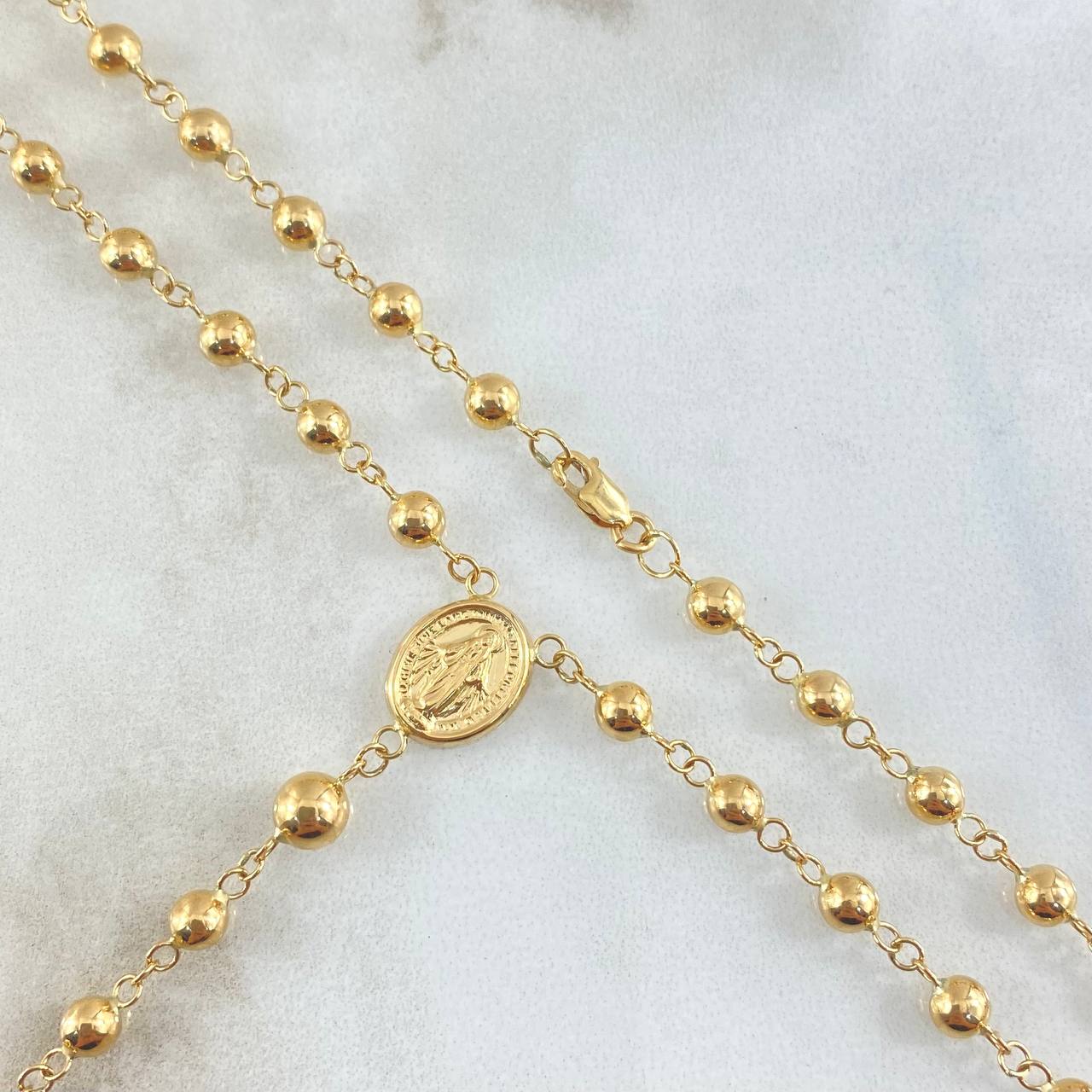 Rosario Virgen Milagrosa 8.2gr / 55cm / 4mm-5mm Cruz Cristo Bordeada Oro Amarillo 18K *