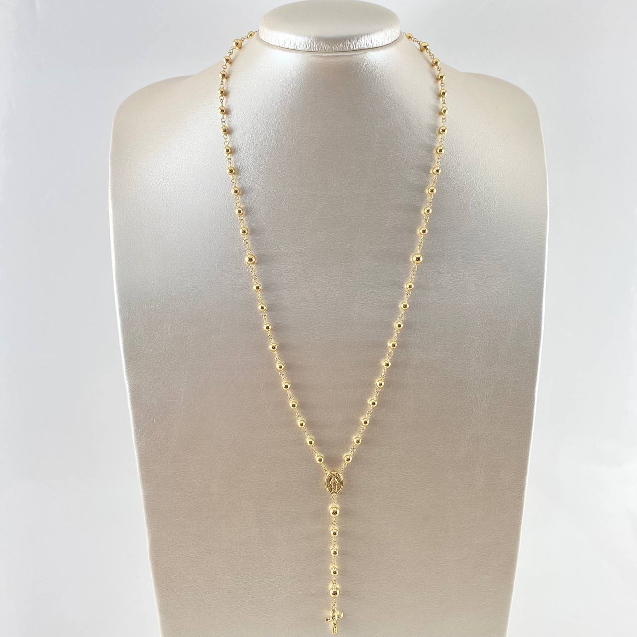 Rosario Virgen Milagrosa 8.2gr / 55cm / 4mm-5mm Cruz Cristo Bordeada Oro Amarillo 18K *