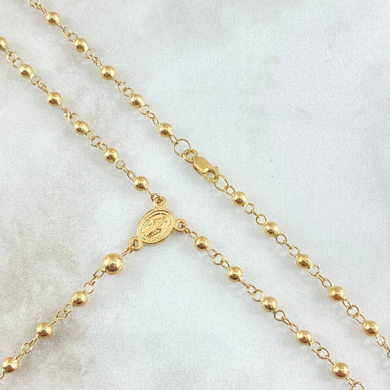 Miraculous Virgin Rosary 6.4gr / 50cm / 3mm-4mm Cross Christ Flowered Tips 18K Yellow Gold *
