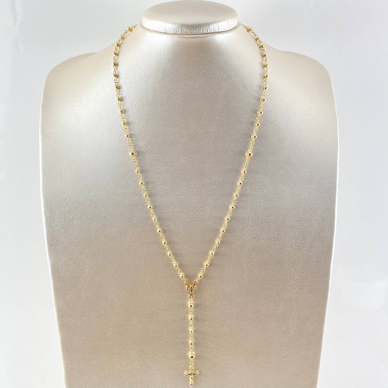 Miraculous Virgin Rosary 6.4gr / 50cm / 3mm-4mm Cross Christ Flowered Tips 18K Yellow Gold *