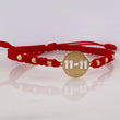 Pulsera Tejida Roja Placa 11-11 Oro Amarillo 18K