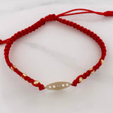Pulsera Tejida Roja Placa 11-11 Oro Amarillo 18K