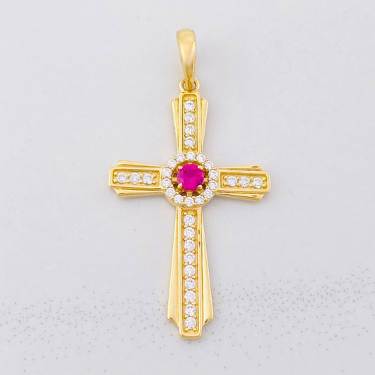 Dije Cruz Halo Central 3.9g / 1 1/2 in Oro Amarillo 18K