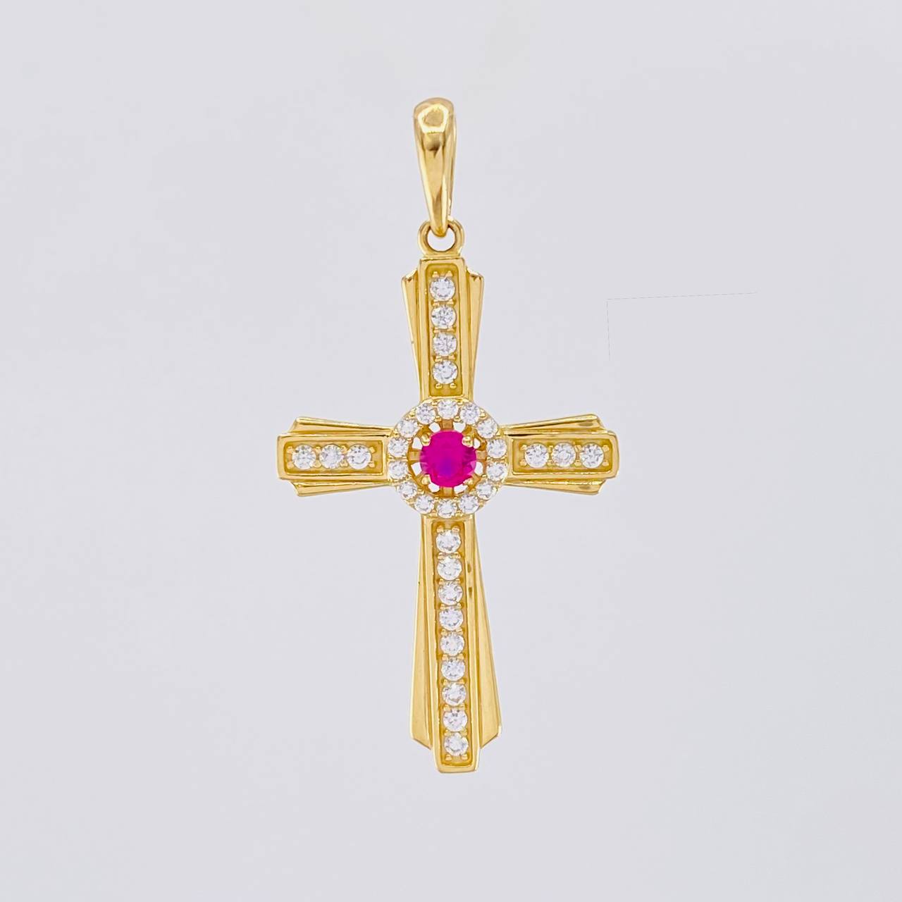 Pendant Central Halo Cross 3.9g / 1 1/2 in Yellow Gold 18K