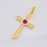Pendant Central Halo Cross 3.9g / 1 1/2 in Yellow Gold 18K