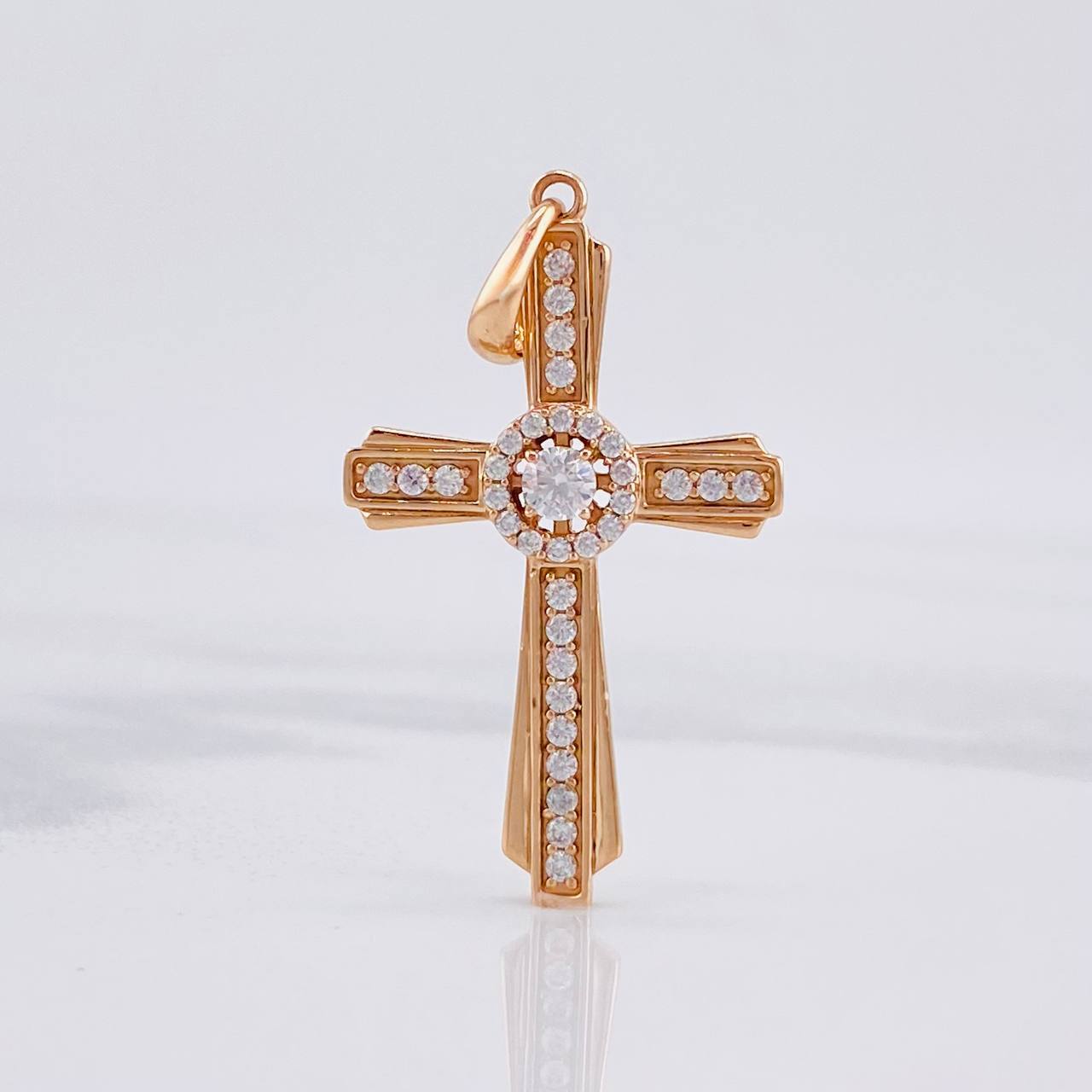 Pendant Central Halo Cross 3.85g / 1 1/2 in Rose Gold 18K