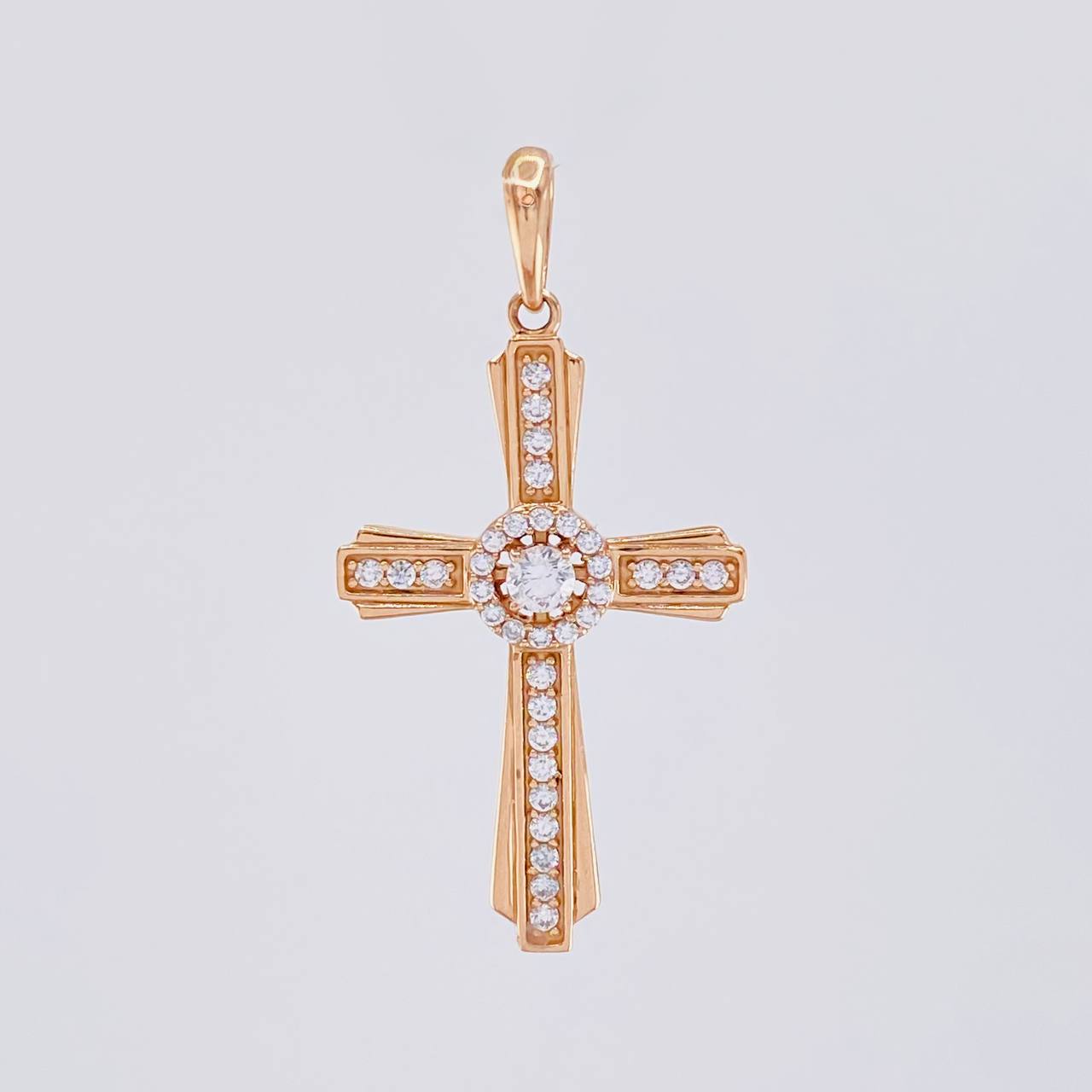 Pendant Central Halo Cross 3.85g / 1 1/2 in Rose Gold 18K