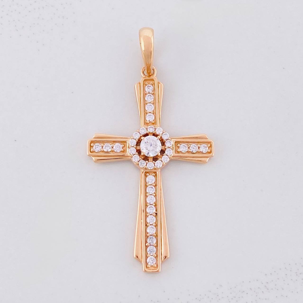 Pendant Central Halo Cross 3.85g / 1 1/2 in Rose Gold 18K