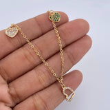 Ankle bracelet Classic Link 3.3gr / 24.9cm / Pendants Heart White and Green Zirconia 18K Yellow Gold &