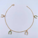 Ankle bracelet Classic Link 4.3gr / 25.2cm / Pendants Horseshoe White Green Zircons 18K Yellow Gold &