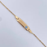 Pulso Bebe Aro Seguido 1.4gr / 14.5cm / Placa Rectangular Curva Trebol  Azul Oro Amarillo 18K &