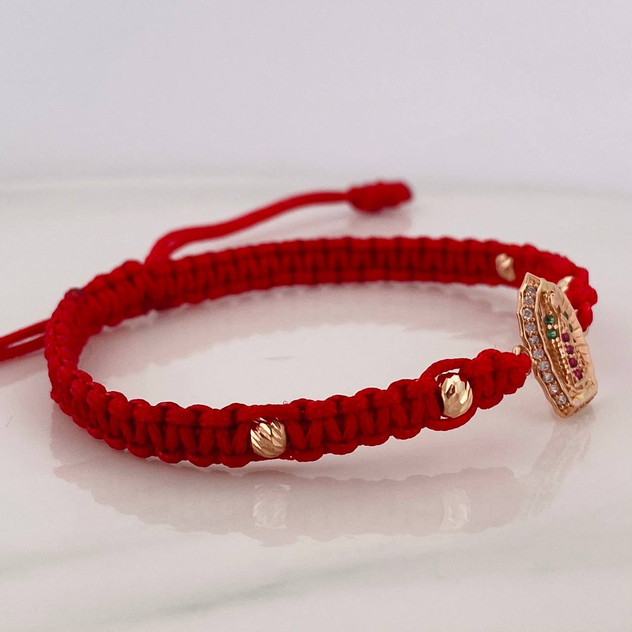 Red Woven Bracelet Virgin Guadalupe Rose Gold 18K