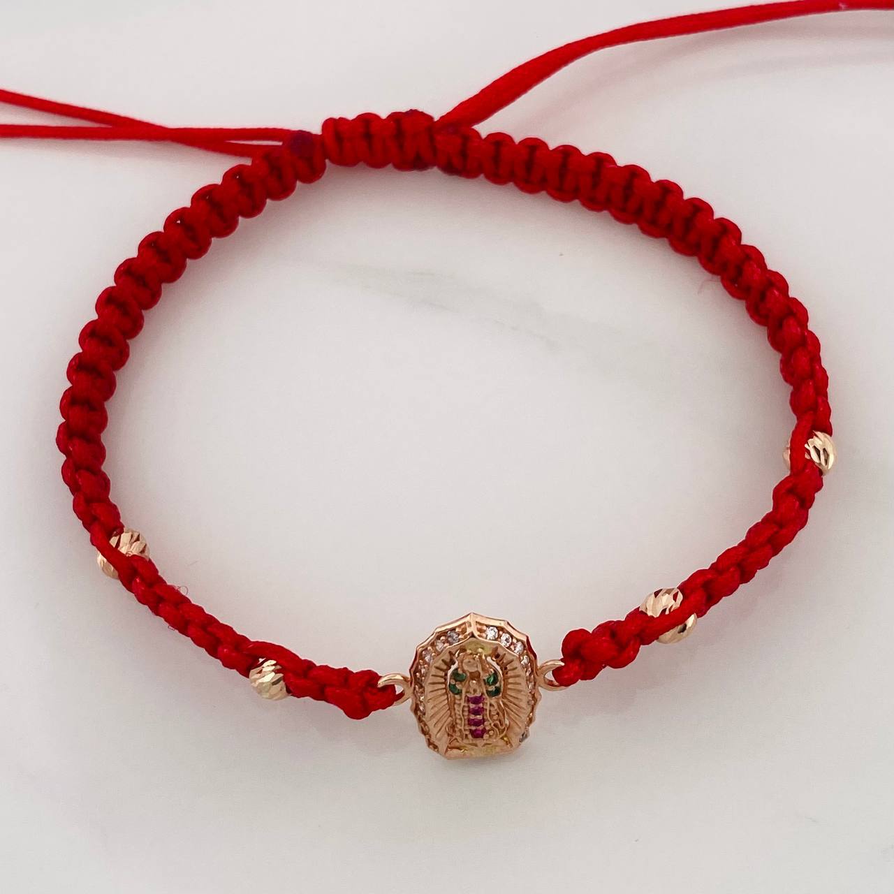 Red Woven Bracelet Virgin Guadalupe Rose Gold 18K