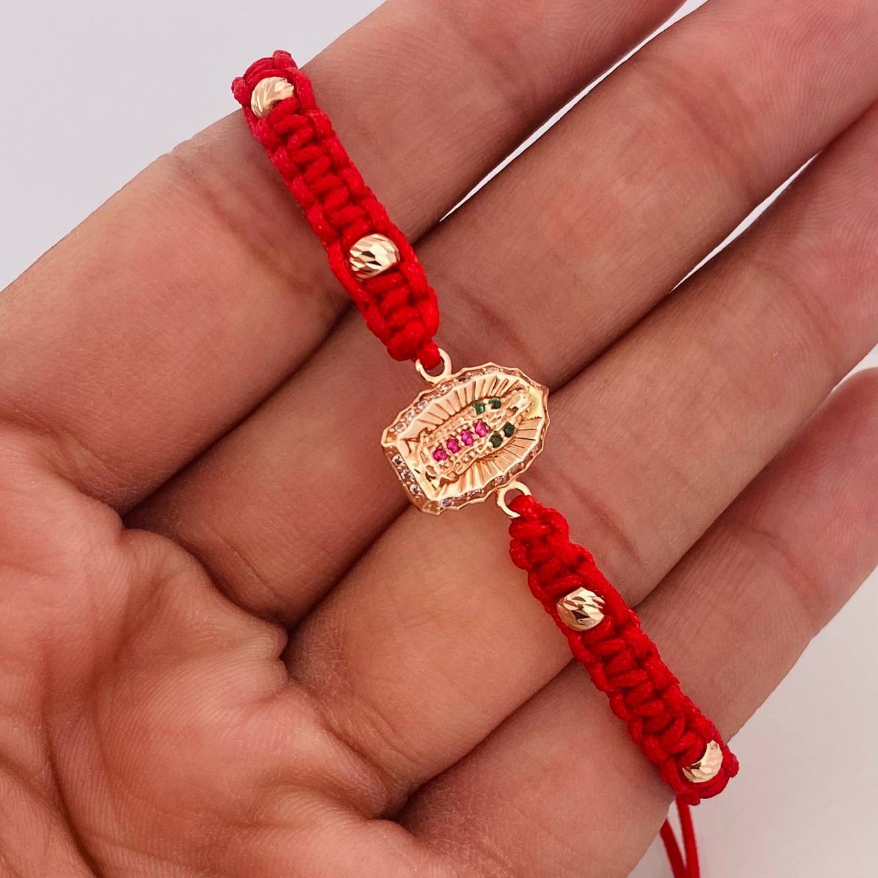 Red Woven Bracelet Virgin Guadalupe Rose Gold 18K