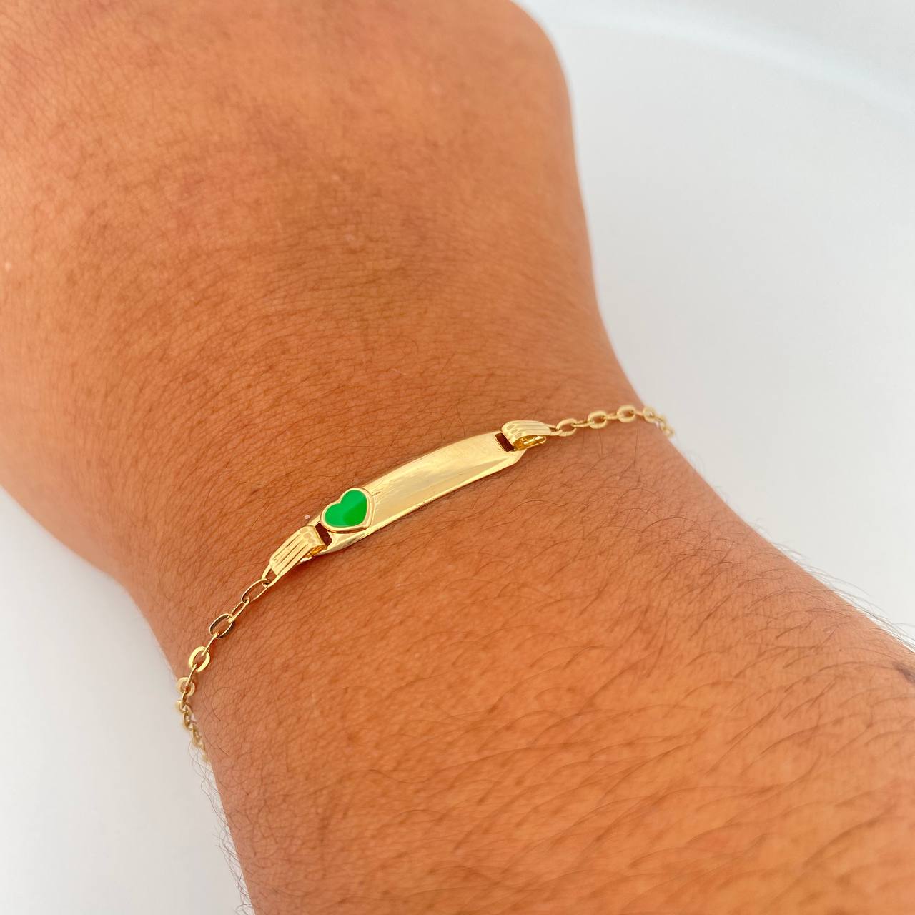 Bracelet Baby Drawer Heart Green 1.35gr / 13.4cm-14.7cm / 1.5mm Rectangular Curved Plate 18K Yellow Gold &