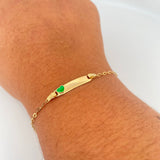 Bracelet Baby Drawer Heart Green 1.35gr / 13.4cm-14.7cm / 1.5mm Rectangular Curved Plate 18K Yellow Gold &