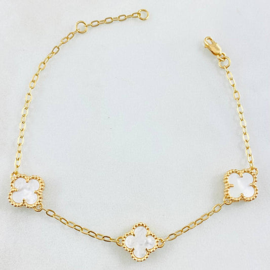 Pulso Aro Seguido Trebol Blanco 5.85gr / 7 3/4 in / 12mm Oro Amarillo Nac.Esp. 18K *
