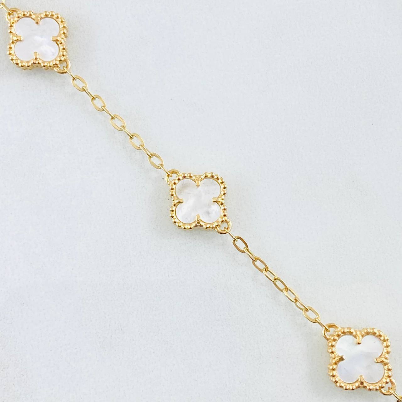 Pulso Aro Seguido Trebol Blanco 5.85gr / 7 3/4 in / 12mm Oro Amarillo Nac.Esp. 18K *