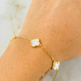 Pulso Aro Seguido Trebol Blanco 5.85gr / 7 3/4 in / 12mm Oro Amarillo Nac.Esp. 18K *