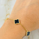 Pulso Aro Seguido Trebol Negro Onix 5.15gr / 7 in / 12mm Oro Amarillo Nac.Esp. 18K *