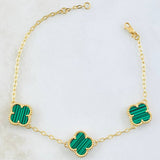 Pulso Aro Seguido Trebol Verde 5.9gr / 8 1/2 in / 10mm Oro Amarillo Nac.Esp. 18K *