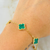 Pulso Aro Seguido Trebol Verde 5.9gr / 8 1/2 in / 10mm Oro Amarillo Nac.Esp. 18K *