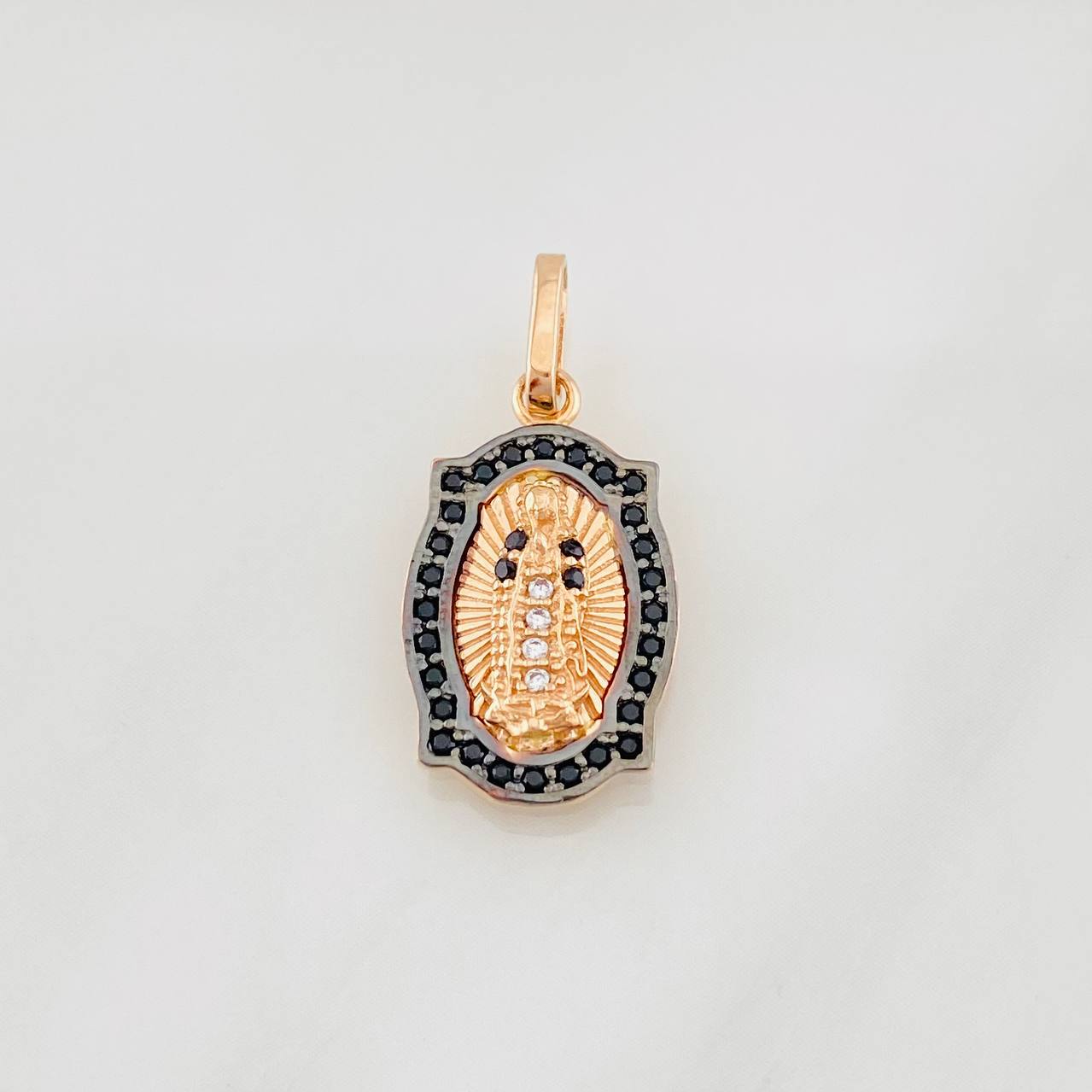 Pendant Virgin of Guadalupe 2.25g / 1 in Two-Tone Black Rose 18K