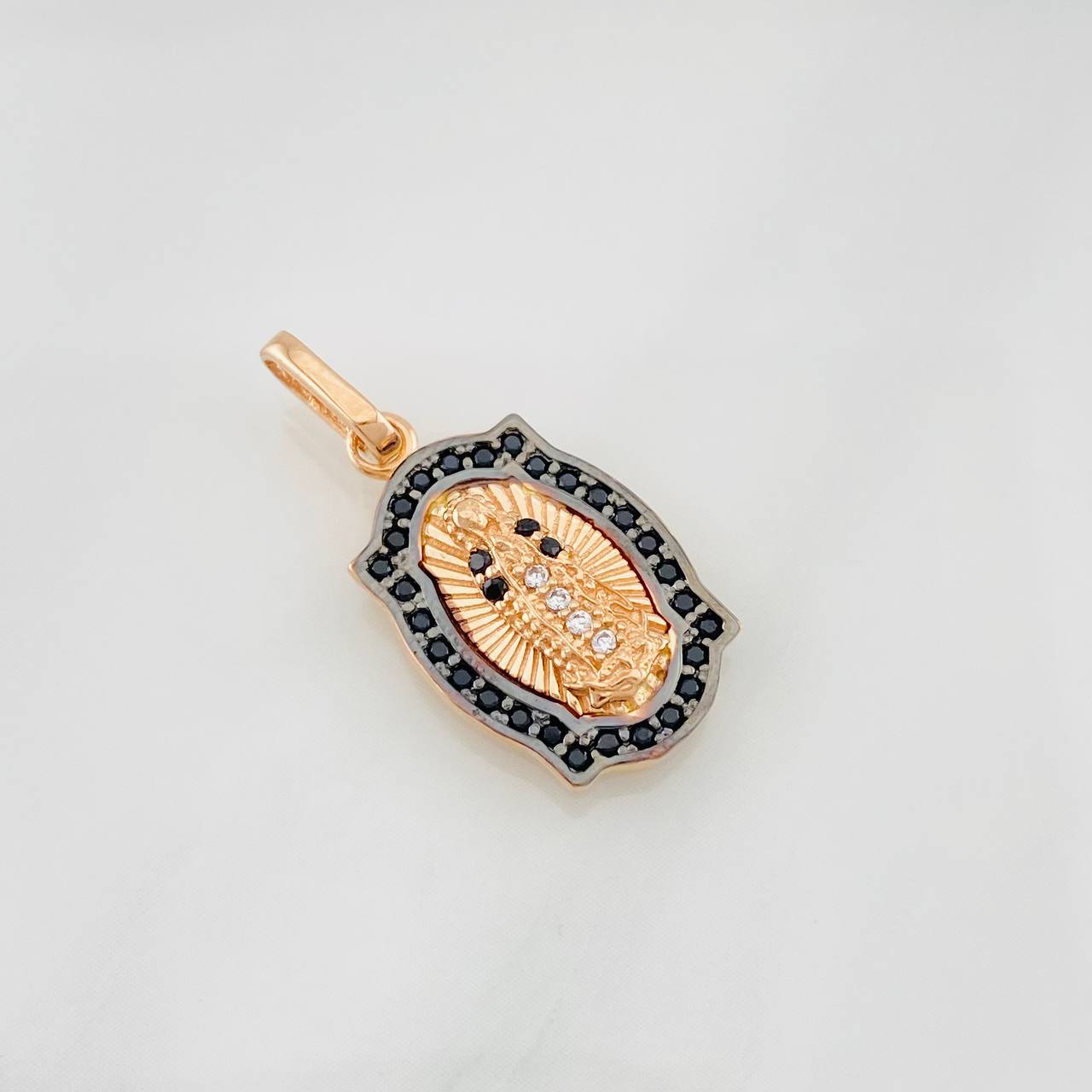 Pendant Virgin of Guadalupe 2.25g / 1 in Two-Tone Black Rose 18K