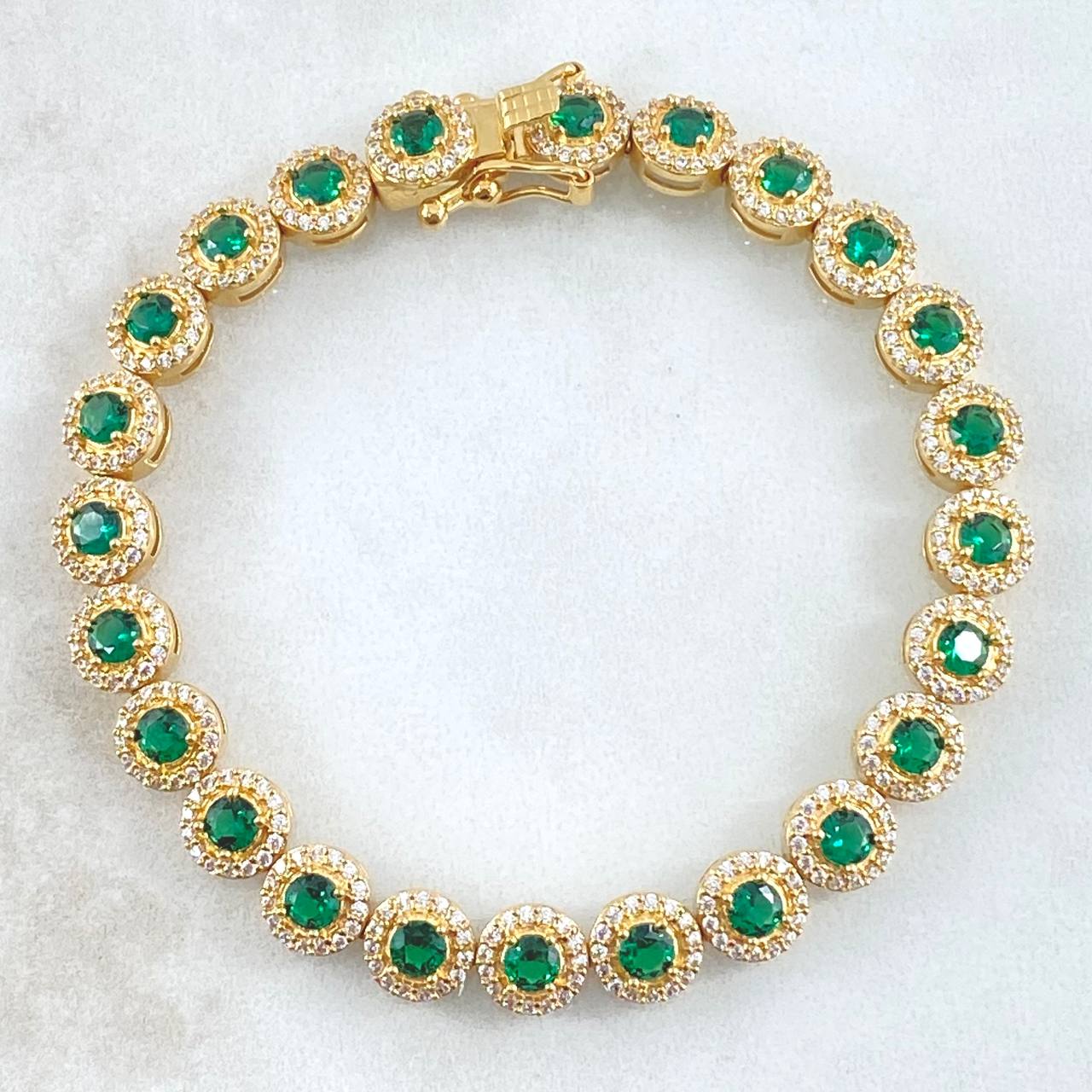 Pulso Tennis Tupido 18.25gr / 18cm / 7mm Circones Blancos Verdes Oro Amarillo 18K ©