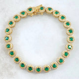 Pulso Tennis Tupido 18.25gr / 18cm / 7mm Circones Blancos Verdes Oro Amarillo 18K ©