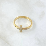Anillo Cruz Punteada Esferas Laterales 3.15gr / T7 3/4 / Texturizado Oro Amarillo 18K ©