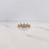 Heart Crown Ring 2.75gr / Size 7 / White Zircons Two 18K Yellow and White Golds &