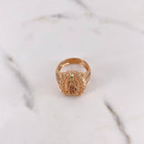 Virgin Guadalupe Ring 7gr / Size 6 3/4 / Fuchsia Green White Zircons 18K Rose Gold &