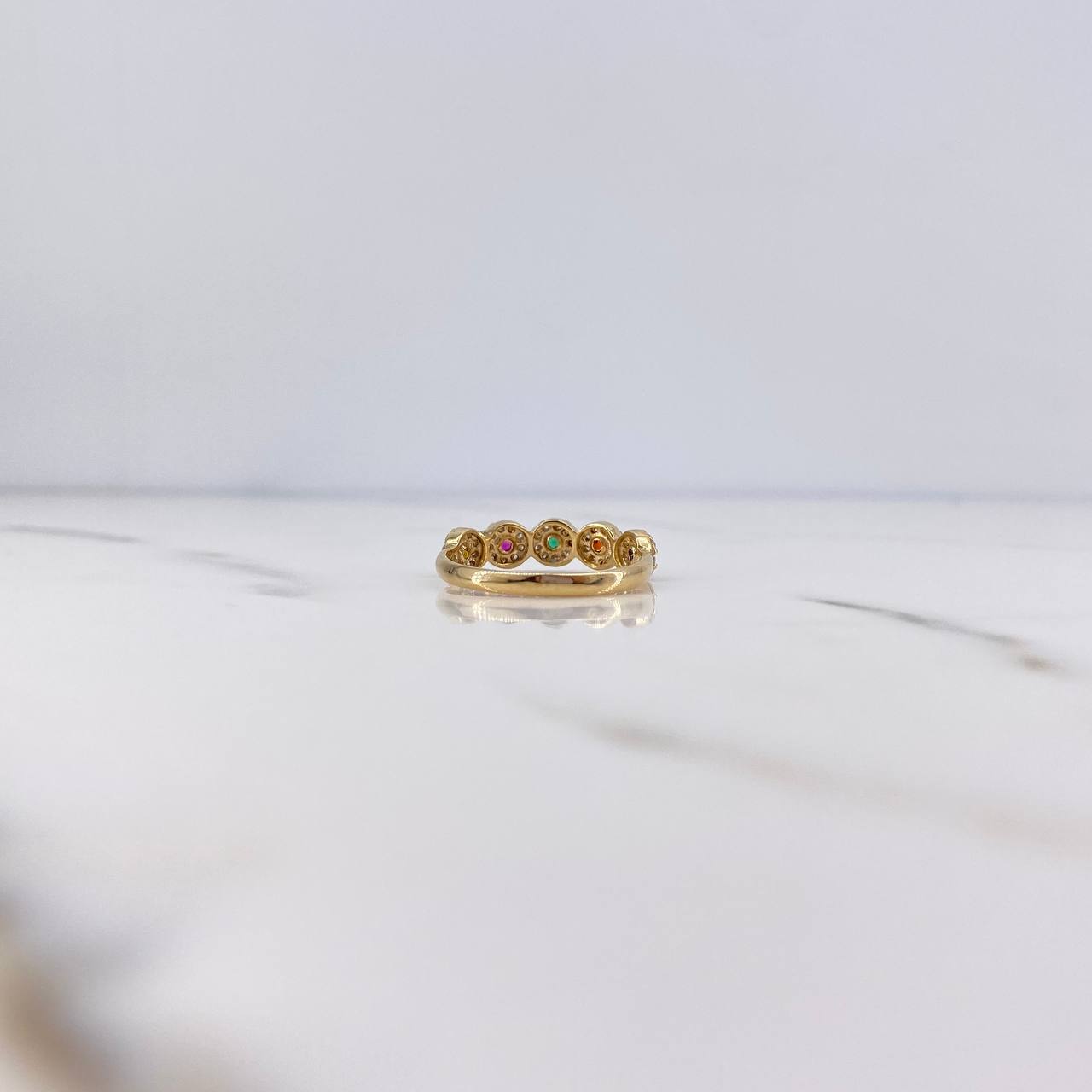 Dense Ring 2.1gr / T6 1/4 / Colored Zircons 18K Yellow Gold &