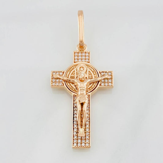 Pendant Cross Christ Saint Benedict 7.2g / 2 in Rose Gold 18K