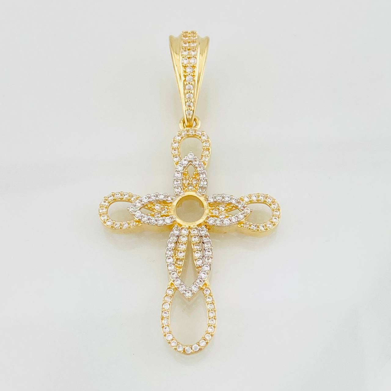 Dije Cruz Flor 5.05g / 2 in Dos Oros Amarillo Blanco 18K