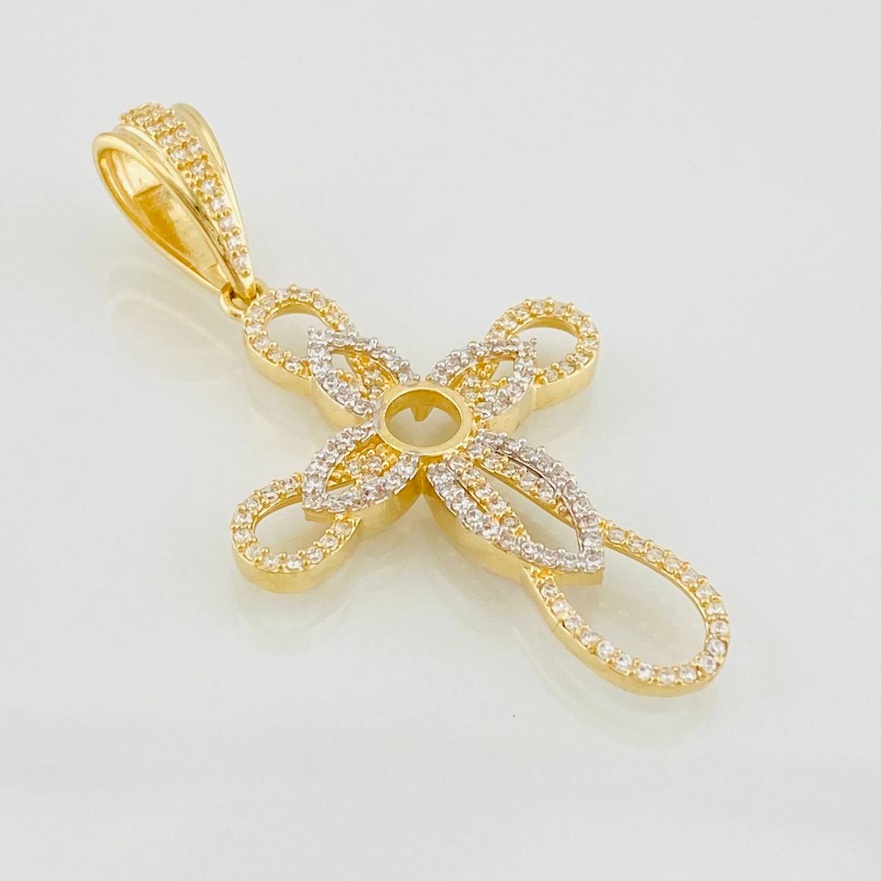 Dije Cruz Flor 5.05g / 2 in Dos Oros Amarillo Blanco 18K