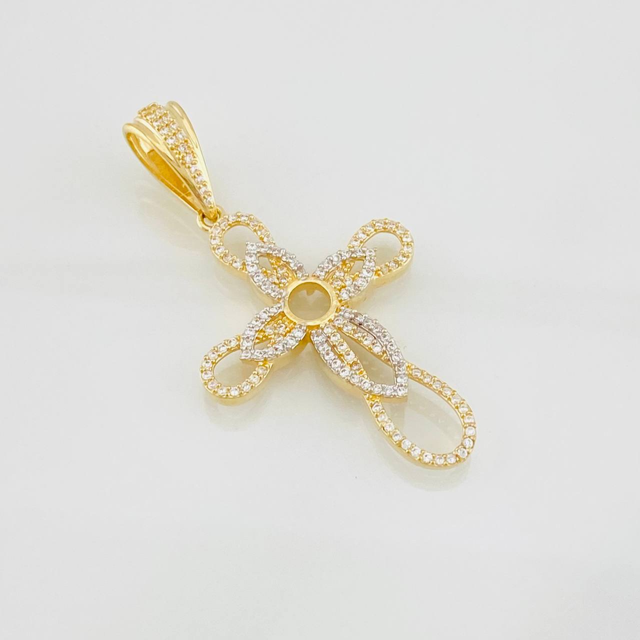 Dije Cruz Flor 5.05g / 2 in Dos Oros Amarillo Blanco 18K