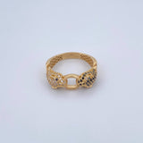 Panther Ring 3.8gr / Size 7 3/4 / Black and White Zircons 18K Yellow Gold &