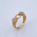 Panther Ring 3.8gr / Size 7 3/4 / Black and White Zircons 18K Yellow Gold &