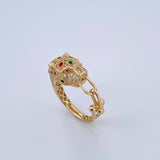 Panther Ring 6.55gr / Size 7 3/4 / Fuchsia and White Zircons 18K Yellow Gold &