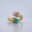 Ring You and Me 5.6gr / Size 7 1/2 / White Green Stones White Zircons 18K Yellow Gold &