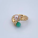 Ring You and Me 5.6gr / Size 7 1/2 / White Green Stones White Zircons 18K Yellow Gold &