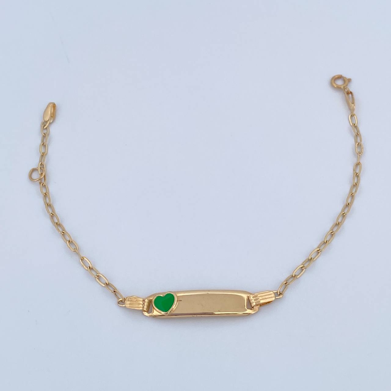 Bracelet Baby Drawer Heart Green 1.35gr / 13.4cm-14.7cm / 1.5mm Rectangular Curved Plate 18K Yellow Gold &