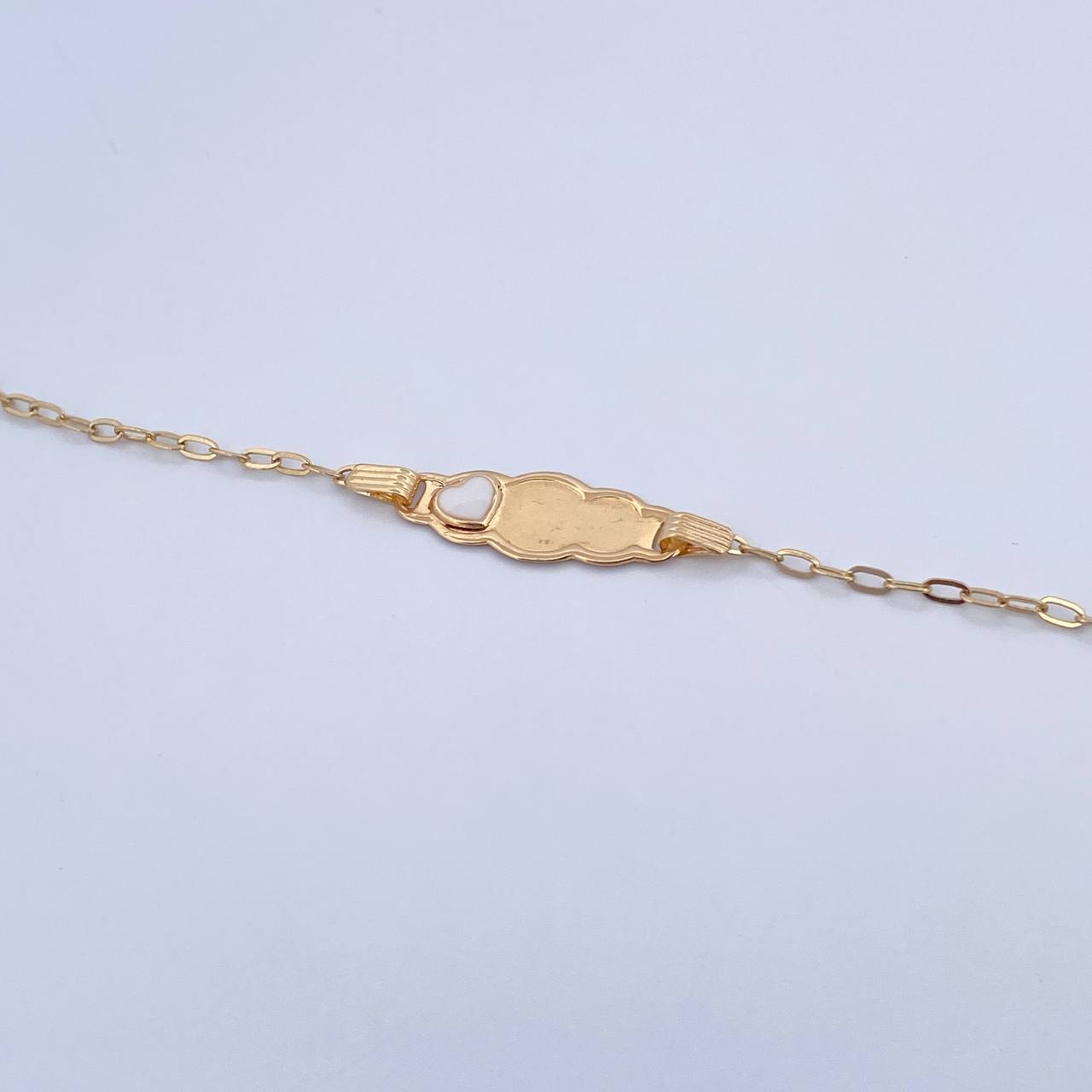 Bracelet Baby Drawer White Heart 1.45gr / 13.3cm-14.1cm / 1.5mm Cloud Edged 18K Yellow Gold &