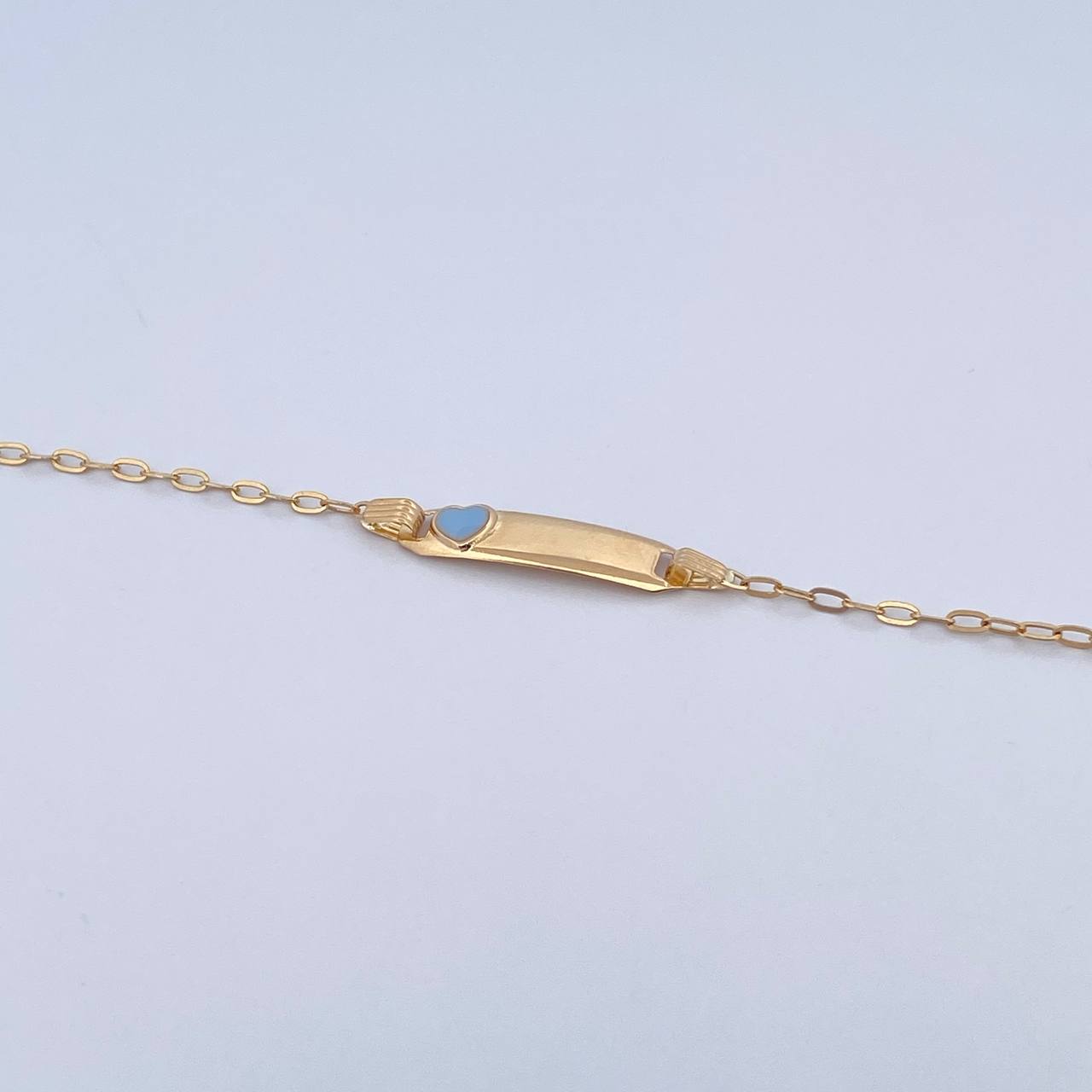 Bracelet Baby Drawer Heart Light Blue 1.45gr / 13.4cm-14.2cm / 1.5mm Rectangular Curved Plate 18K Yellow Gold &