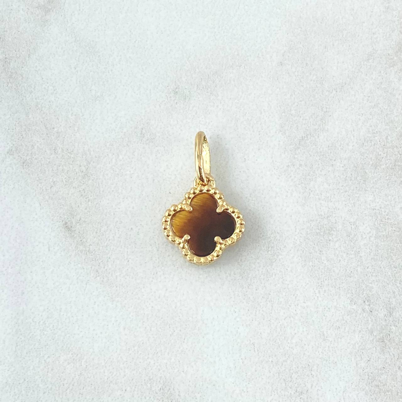 Dije Trebol VCyA 1.25gr / 1.7cm / Ojo De Tigre Punteado Oro Amarillo 18K ©