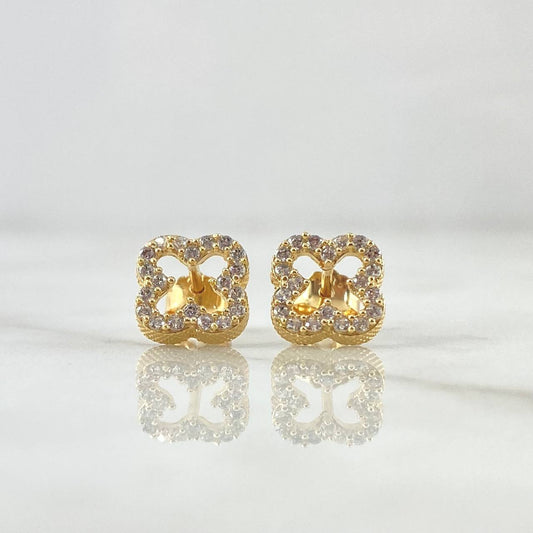 Stud Earrings Clover 2.05gr / 9mm White Zirconia 18K Yellow Gold