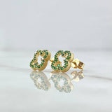 Stud Earrings Clover 2gr / 9mm Green Zircons 18K Yellow Gold