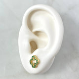 Stud Earrings Clover 2gr / 9mm Green Zircons 18K Yellow Gold